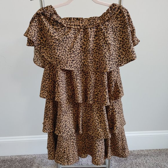 FSL Apparel Size S Women's Leopard Gray Ruffle Sleeveless Sheath Lined Dress - Picture 2 of 6